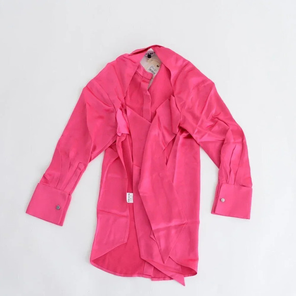 SER.O.YA Mel  Top Hot Pink Button Up Front Open Back Blouse S NWT - Picture 12 of 13